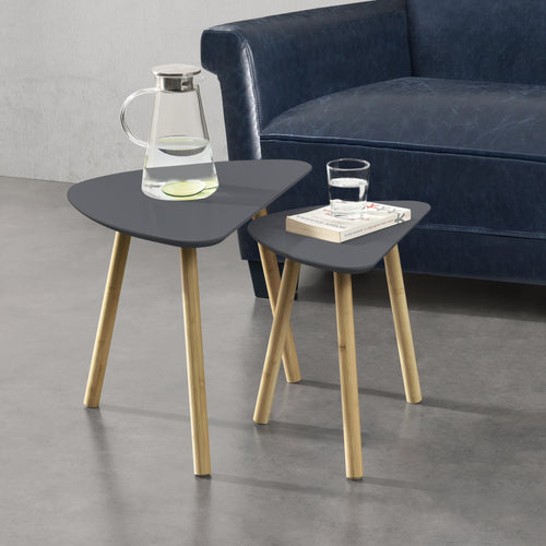 Set da 2 Tavolini da Salotto in Altezze Diverse 2 Tavolini Impilabili con Gambe in Bambú Tavolini Bassi da caffè Salvaspazio