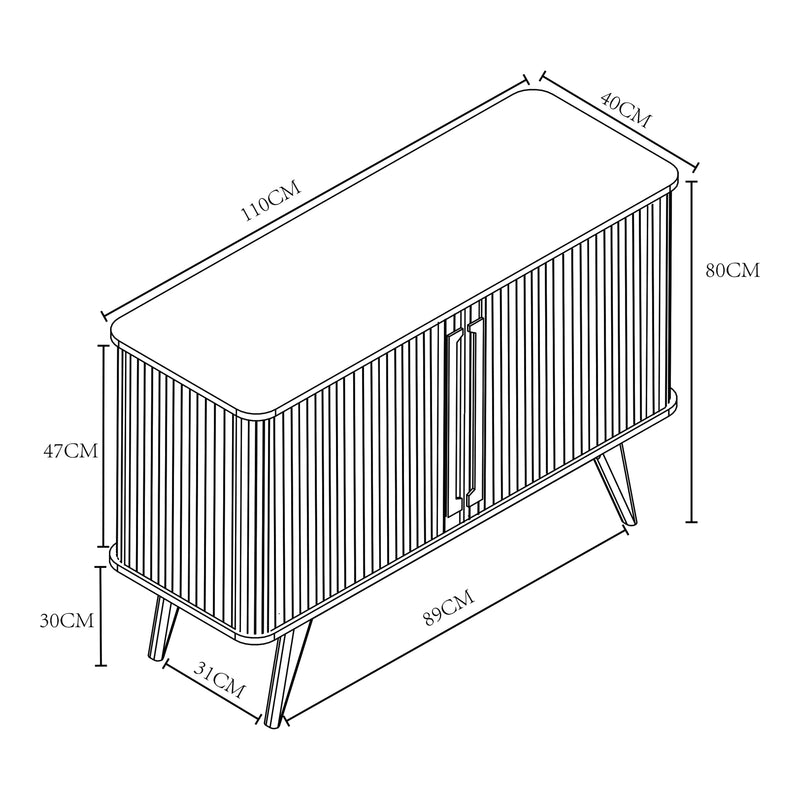 Croquis coté Buffet Tysvær bambou 110 x 40 x 80 cm [en.casa]