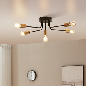 Plafoniera Benfleet 5 x E27 Nero/Ottone [lux.pro] - premiumXL