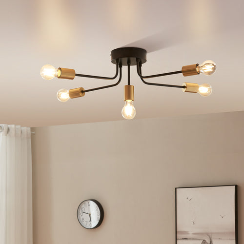 Plafoniera Benfleet 5 x E27 Nero/Ottone [lux.pro] - premiumXL