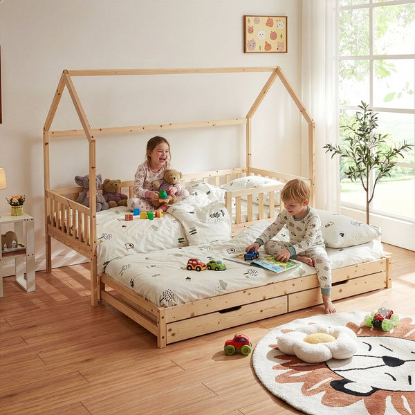 Doppel-Kinderbett Aarghonmaa 90x200 cm Kiefernholz [en.casa]