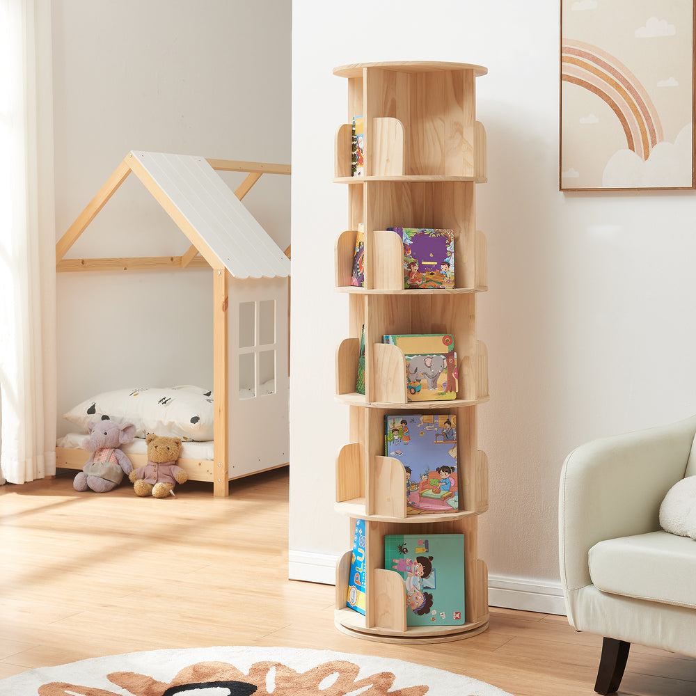 Bibliothèque rotative pour enfants Chasek bois de pin naturel [en.casa]