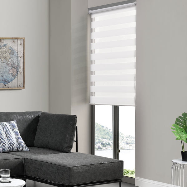 [neu.holz] store enrouleur zébré store enrouleur duo / double  [9 Tailles ][3 Couleurs]protection contre le soleil et la lumière - sans perçage