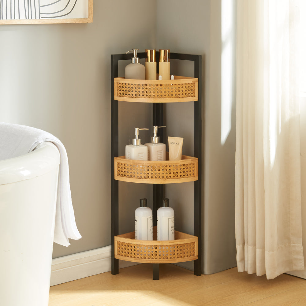 Étagère d’angle Tervola 80x23x23 cm Noir/Bambou [en.casa] - premiumXL