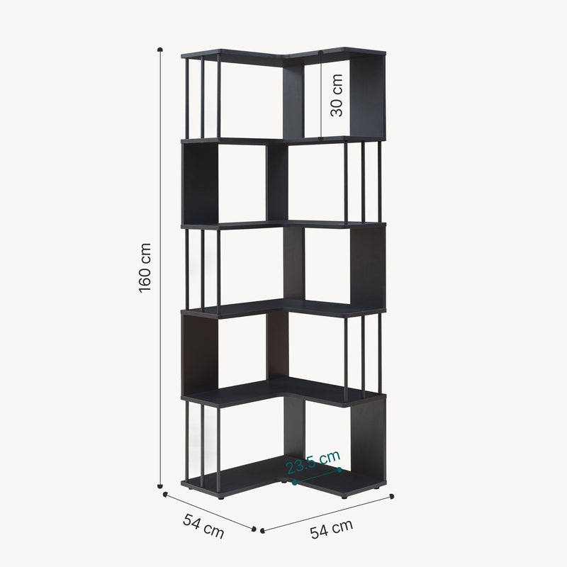 Schizzo in scala Scaffale Angolare Afrel con 5 Ripiani Aperti 160x54x54 cm - Vari Colori [en.casa]