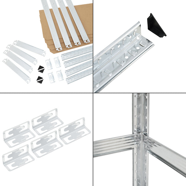 Sistema di Immagazzinamento, Scaffale in Acciaio Zincato con 5 Ripiani in MDF, Scaffalatura per Stoccaggio, Struttura a Incastro - Vari Misure