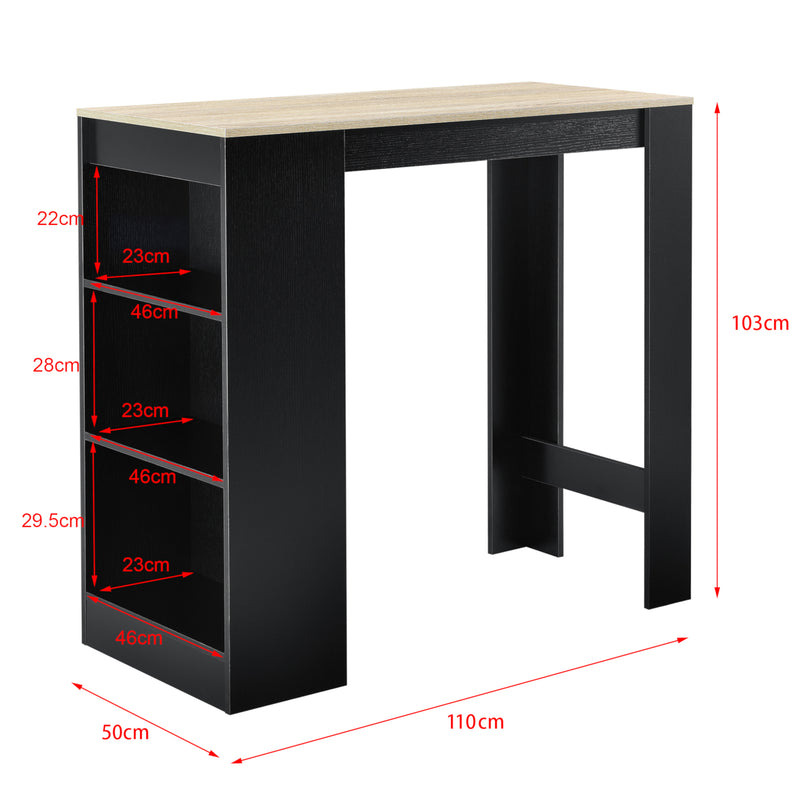 Schizzo in scala Bancone Tavolo Alto da Bar Kouvola con 3 Scomparti Aperti 110x50x103 cm - Vari Colori [en.casa]