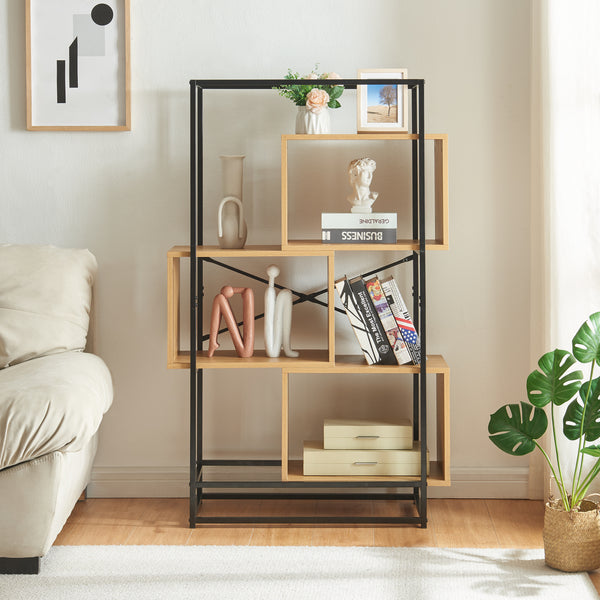 Étagère autoportante Rennebu acier noir effet chêne [en.casa]