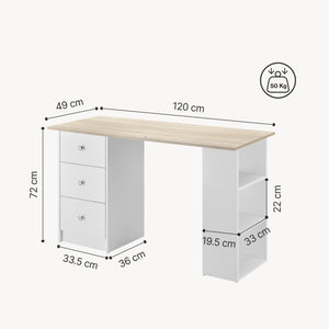 Schreibtisch Lemberg 120x50x72 cm mit Schubladen + Ablage en.casa