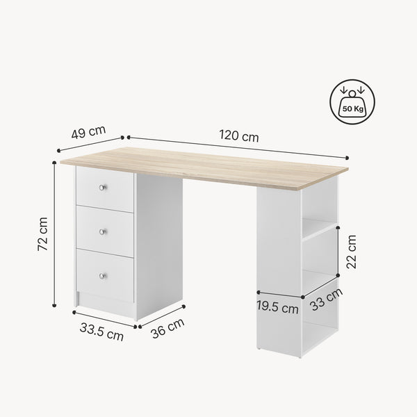 Schreibtisch Lemberg 120x50x72 cm mit Schubladen + Ablage en.casa