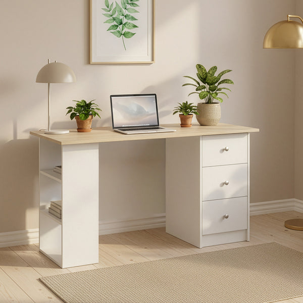 Schreibtisch Lemberg 120x50x72 cm mit Schubladen + Ablage en.casa