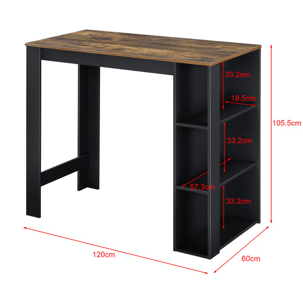 Bartisch Danderyd 120x60x106 cm mit 3 Ablagefächern [en.casa]