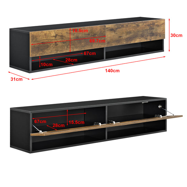 Mobile Porta TV Halmstad da Parete con Ante a Ribalta 140 x 31 x 30 cm [en.casa]