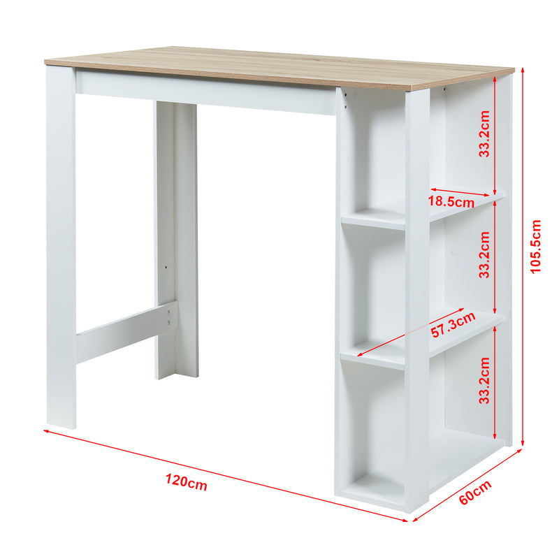 Maßskizze Bartisch Danderyd 120x60x106 cm mit 3 Ablagefächern [en.casa]