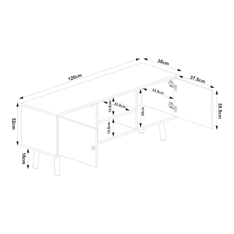 Croquis coté Meuble TV Reyljand 120 x 35 x 50 cm [en.casa]