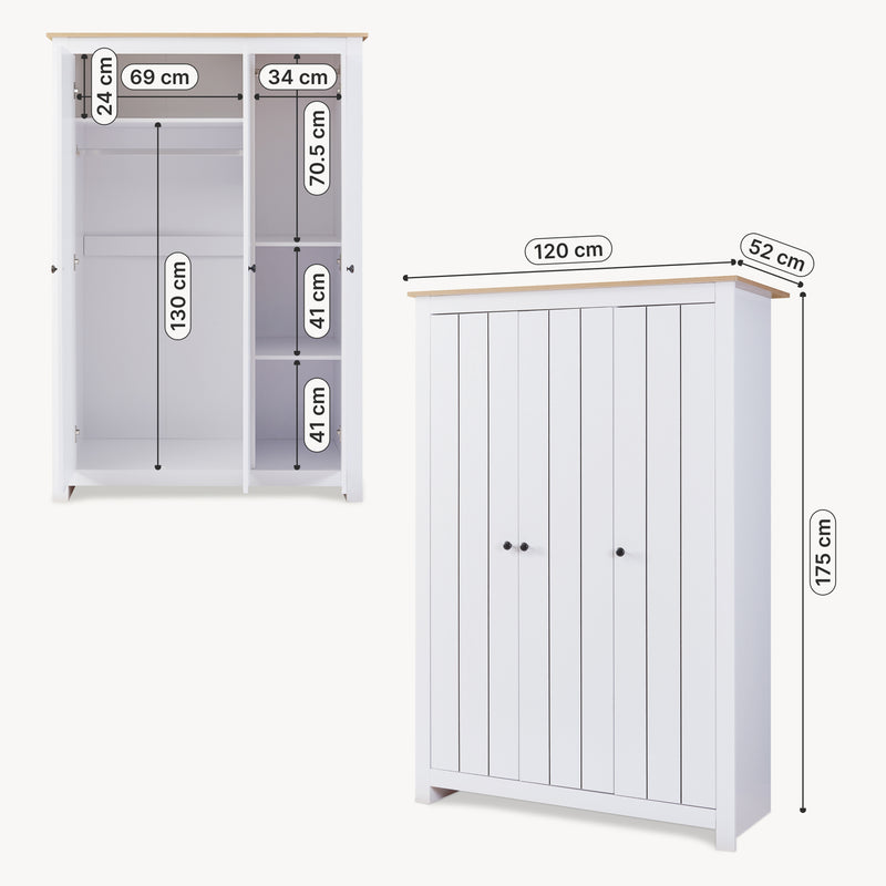 Croquis coté Armoire de chambre Vasand 175 x 120 x 52 cm [en.casa]