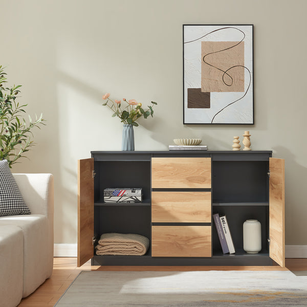 Buffet Kyr chêne rustique / noir [en.casa]