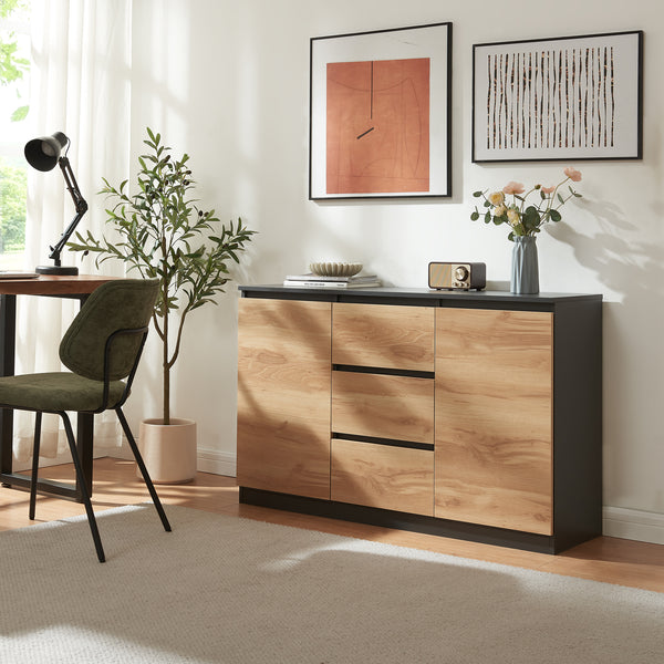 Buffet Kyr chêne rustique / noir [en.casa]