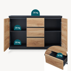 Buffet Kyr chêne rustique / noir [en.casa]