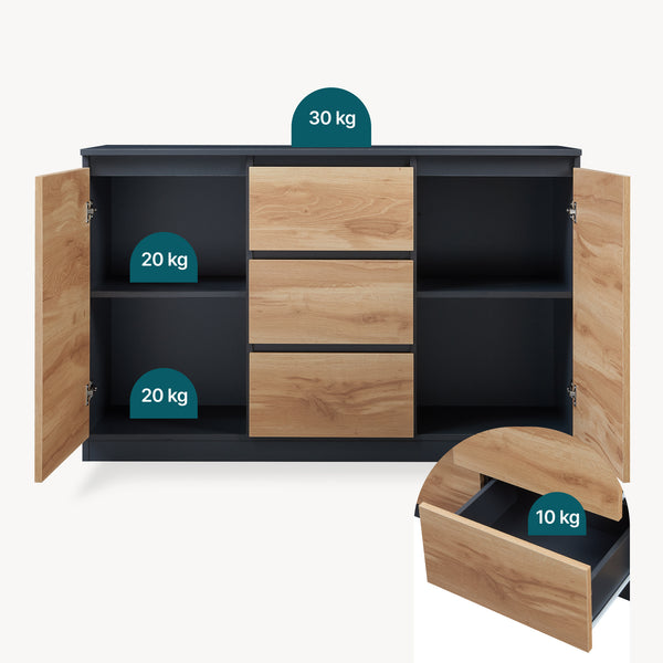 Buffet Kyr chêne rustique / noir [en.casa]