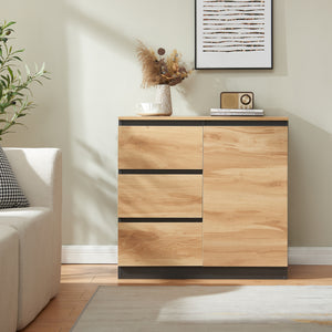 Credenza Mobile Contenitore Kyr Comò con Ante e Cassetti - Nero/Effetto Rovere Rustico [en.casa]