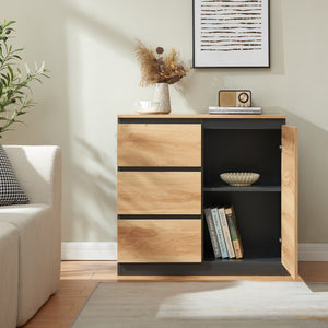 Credenza Mobile Contenitore Kyr Comò con Ante e Cassetti - Nero/Effetto Rovere Rustico [en.casa]