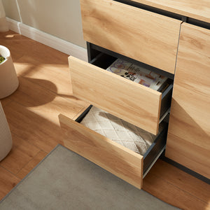 Credenza Mobile Contenitore Kyr Comò con Ante e Cassetti - Nero/Effetto Rovere Rustico [en.casa]