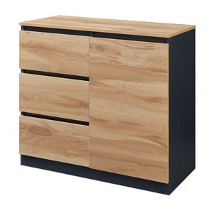 Credenza Mobile Contenitore Kyr Comò con Ante e Cassetti - Nero/Effetto Rovere Rustico [en.casa]