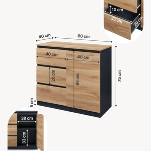 Credenza Mobile Contenitore Kyr Comò con Ante e Cassetti - Nero/Effetto Rovere Rustico [en.casa]