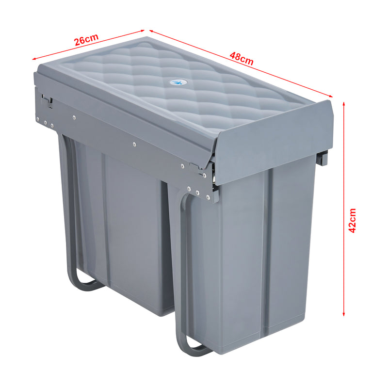 Maßskizze Einbau-Mülleimer Froland 2/3 Fächer Grau versch. Ausführungen [en.casa]