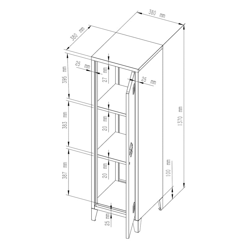 Croquis coté Armoire à casier Kurikka métallique vérouillable 137 x 38 x 38 cm [en.casa]
