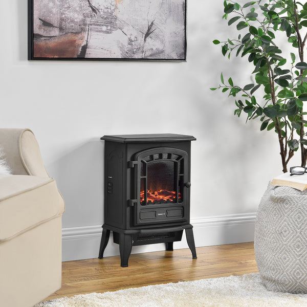 [casa.pro] Camino elettrico 39 x 24 x 56,5 cm Fuoco realistico Termostato integrato 2 livelli di riscaldamento Metallo plastica e vetro