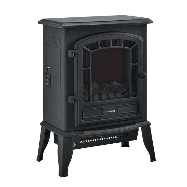 [casa.pro] Camino elettrico 39 x 24 x 56,5 cm Fuoco realistico Termostato integrato 2 livelli di riscaldamento Metallo plastica e vetro