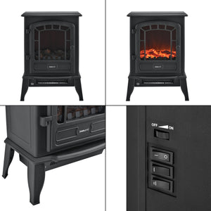 [casa.pro] Camino elettrico 39 x 24 x 56,5 cm Fuoco realistico Termostato integrato 2 livelli di riscaldamento Metallo plastica e vetro