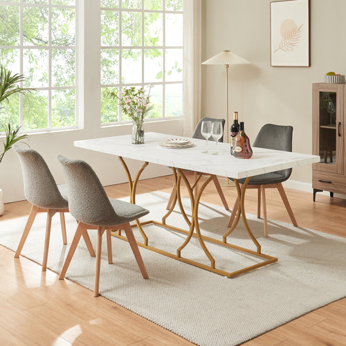 Tavolo da pranzo Figa per 6 persone effetto marmo, bianco / oro [en.casa] - premiumXL