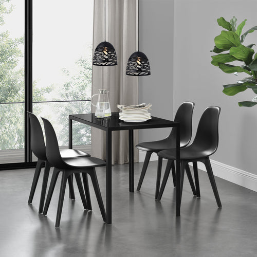 [en.casa] Arredo Sala da Pranzo  Set Tavolo Metallo Vetro 105 x 60 x 75 cm con 4 Sedie in Plastica 83 x 54 x 48 cm