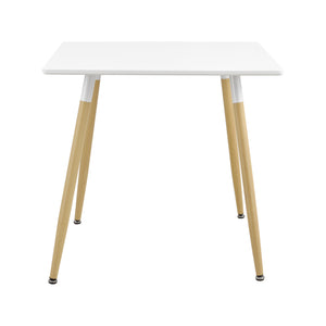 [en.casa] Table à Manger Table de Salle à Manger Table de Cuisine Bureau Carré/Arrondi MDF Laqué et Acier Blanc Mat et Hêtre 80 x 80 x 74cm