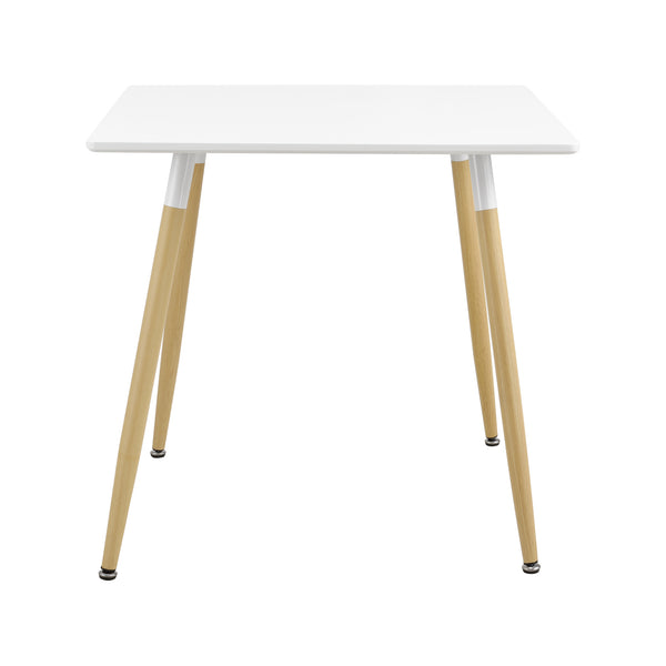 [en.casa] Table à Manger Table de Salle à Manger Table de Cuisine Bureau Carré/Arrondi MDF Laqué et Acier Blanc Mat et Hêtre 80 x 80 x 74cm