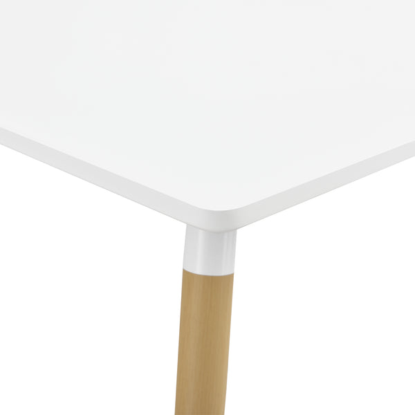 [en.casa] Table à Manger Table de Salle à Manger Table de Cuisine Bureau Carré/Arrondi MDF Laqué et Acier Blanc Mat et Hêtre 80 x 80 x 74cm