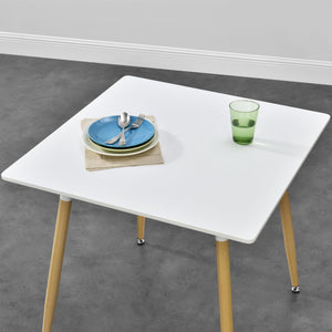 [en.casa] Table à Manger Table de Salle à Manger Table de Cuisine Bureau Carré/Arrondi MDF Laqué et Acier Blanc Mat et Hêtre 80 x 80 x 74cm