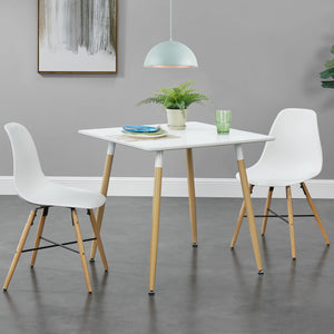 [en.casa] Table à Manger Table de Salle à Manger Table de Cuisine Bureau Carré/Arrondi MDF Laqué et Acier Blanc Mat et Hêtre 80 x 80 x 74cm