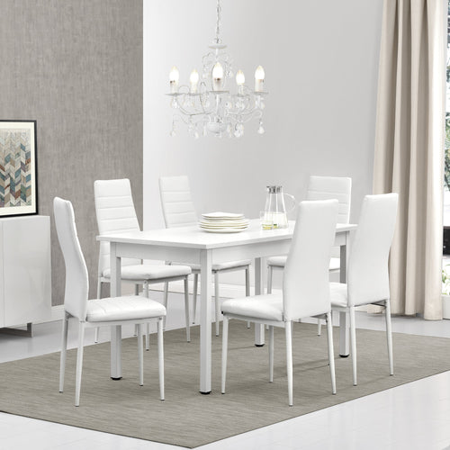 Set Sala da Pranzo Bjerkvik Tavolo 140x60 cm e 6 Sedie Imbottite Rivestimento in Similpelle [en.casa] 