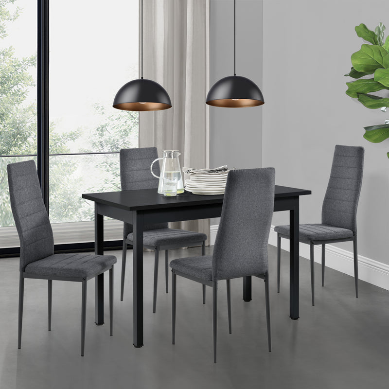 Croquis coté [en.casa] Table de Salle à Manger avec 4 Chaises Table à Manger Table de Cuisine MDF - Feuille de Placage Acier Revêtu par Poudre et Polyester Confortable pour 4 Personnes 120x60x75cm