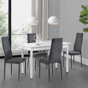 [en.casa] Arredo Sala da Pranzo Tavolo 120 x 60 x 75 cm MDF con 4 Sedie Imbottite 96 x 43 x 52 cm Acciaio Poliestere Grigio