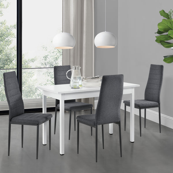 [en.casa] Arredo Sala da Pranzo Tavolo 120 x 60 x 75 cm MDF con 4 Sedie Imbottite 96 x 43 x 52 cm Acciaio Poliestere Grigio