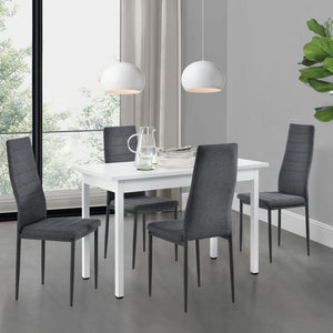 [en.casa] Arredo Sala da Pranzo Tavolo 120 x 60 x 75 cm MDF con 4 Sedie Imbottite 96 x 43 x 52 cm Acciaio Poliestere Grigio
