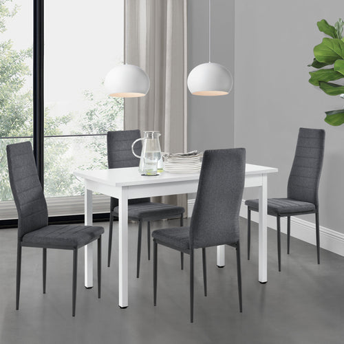 [en.casa] Arredo Sala da Pranzo Tavolo 120 x 60 x 75 cm MDF con 4 Sedie Imbottite 96 x 43 x 52 cm Acciaio Poliestere Grigio