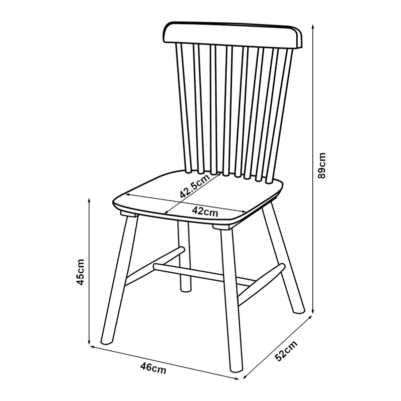 Croquis coté Lot de 2 chaises de salle à manger Karmoy bois d'hévéa 89 x 46 x 52 cm [en.casa]