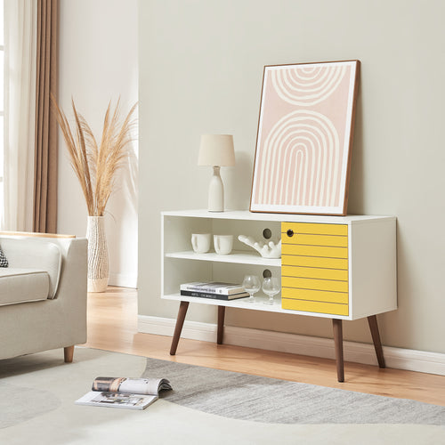Meuble TV Vare 100x40x66 cm Blanc/Jaune [en.casa] - premiumXL