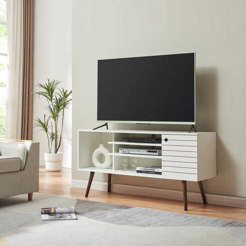 Meuble TV Vare 130x40x66 cm blanc [en.casa] - premiumXL